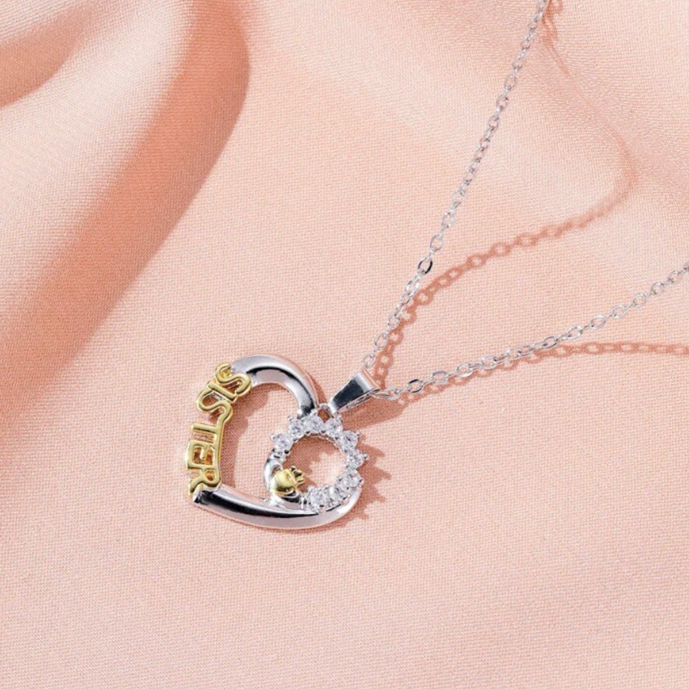 NWT Silver & Gold Plated Sister Heart Necklace